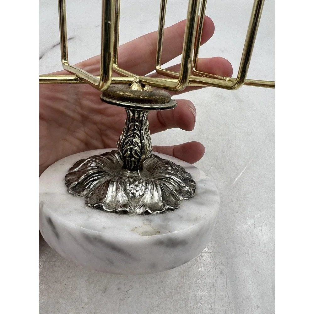 VTG Sears Towel Holder Letter Rack Bath Shop Marble Base Gold Wire Guest